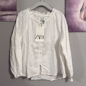 Zara girls 4/5 years cotton button up shirt long sleeve white blouse new